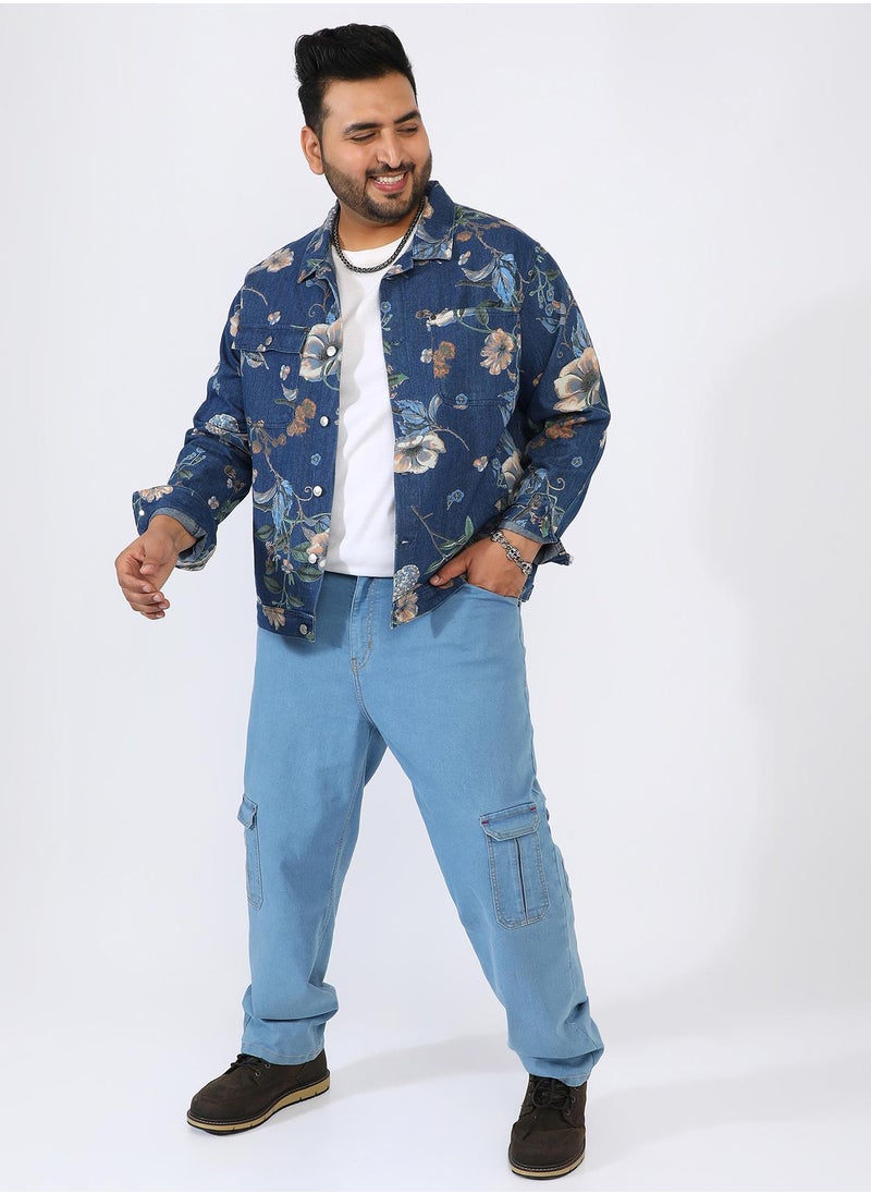 Men's Navy Blue Botanical Denim Jacket