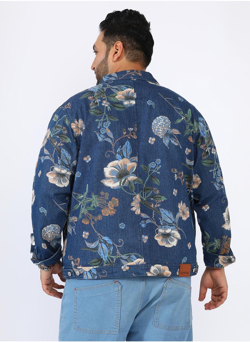 Men's Navy Blue Botanical Denim Jacket