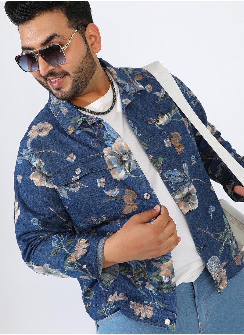 Men's Navy Blue Botanical Denim Jacket