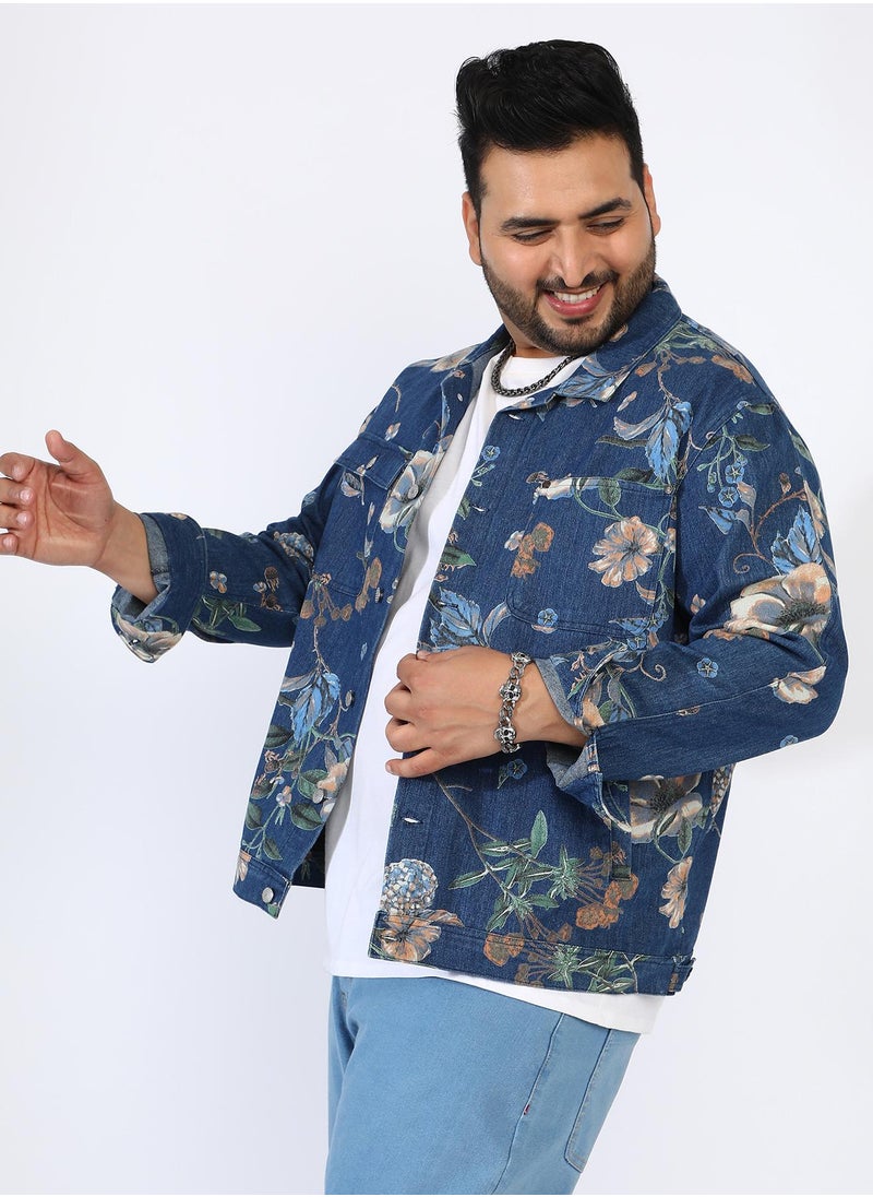 Men's Navy Blue Botanical Denim Jacket