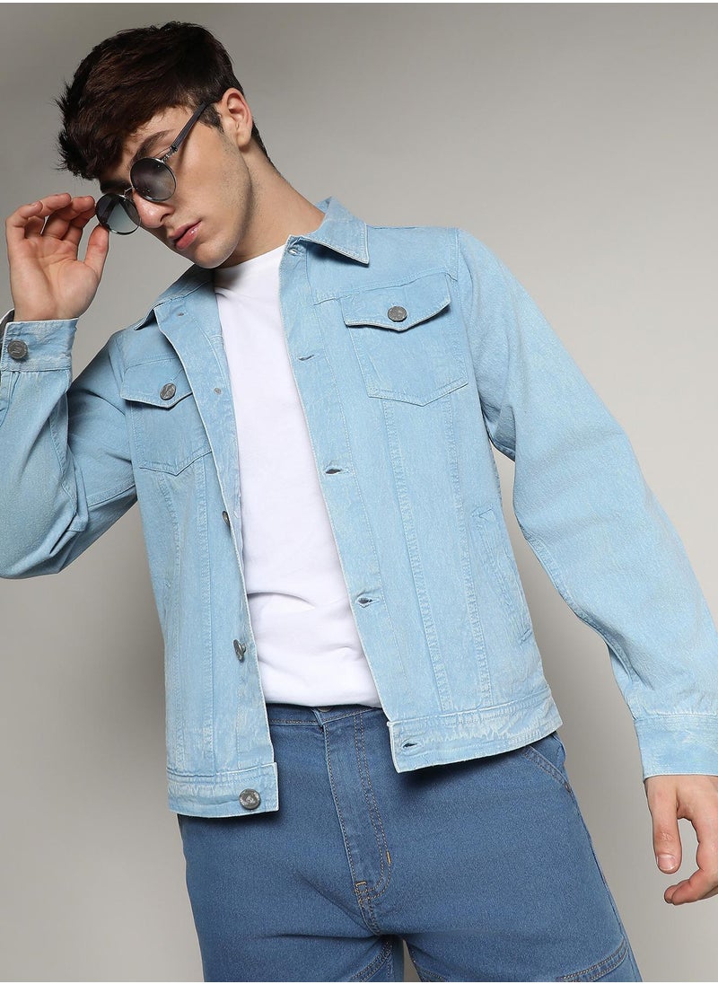 Men's Sky Blue Light-Wash Denim Jacket