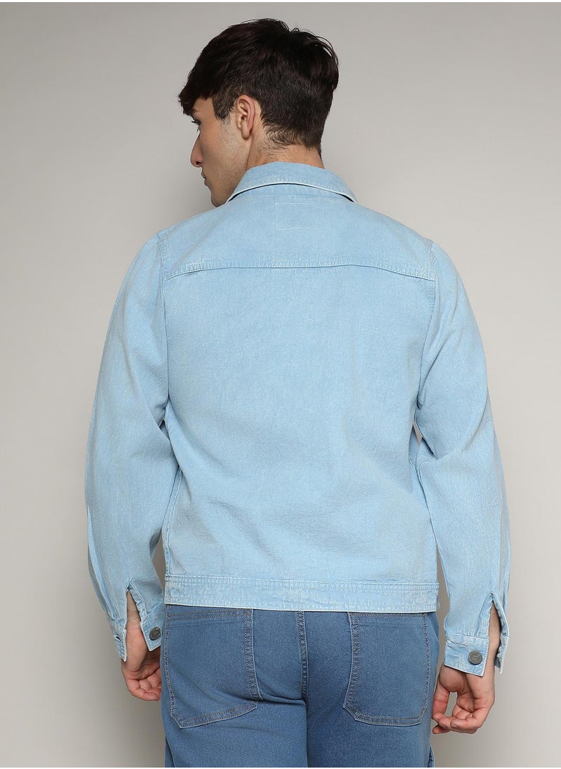 Men's Sky Blue Light-Wash Denim Jacket