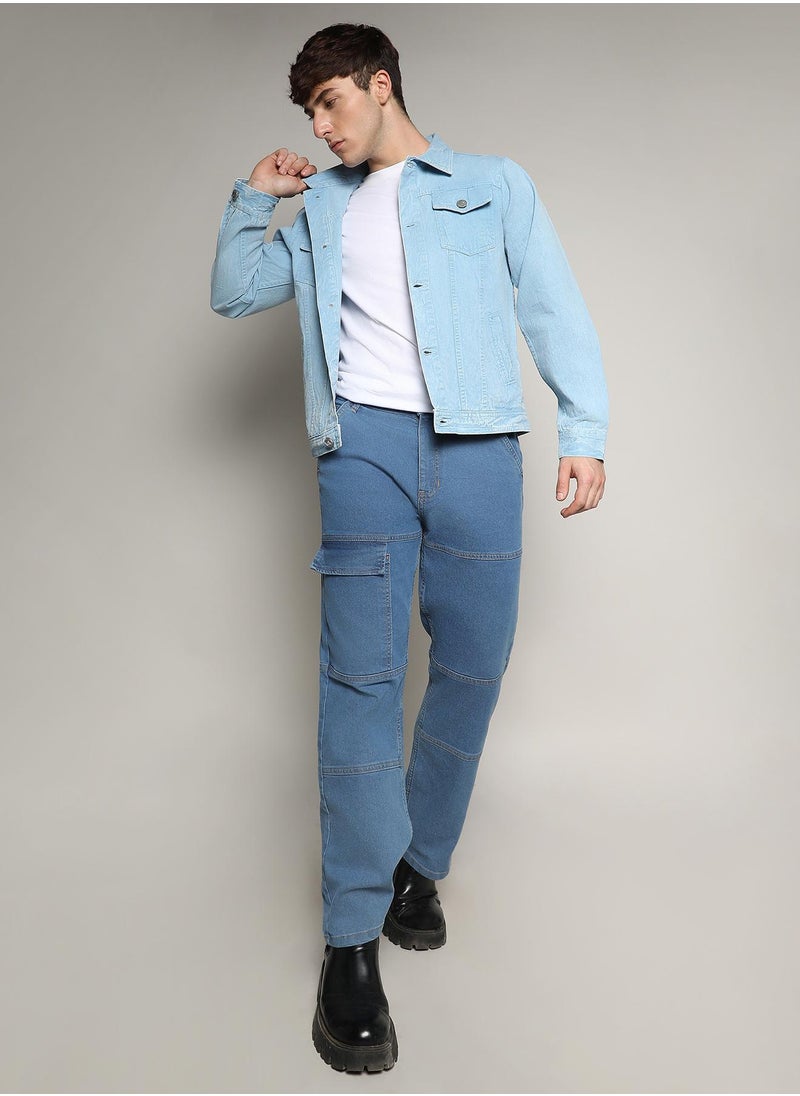 Men's Sky Blue Light-Wash Denim Jacket