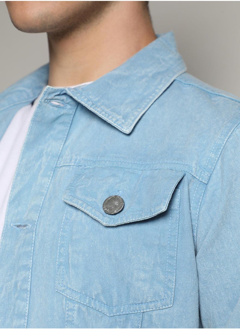 Men's Sky Blue Light-Wash Denim Jacket