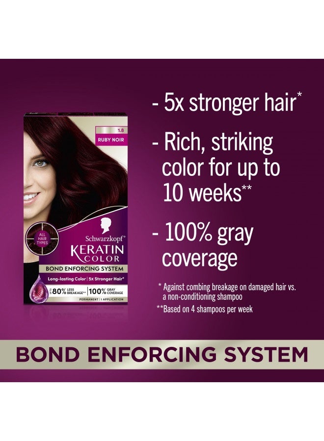 Schwarzkopf Keratin Color Permanent Hair Color Cream, 1.8 Ruby Noir