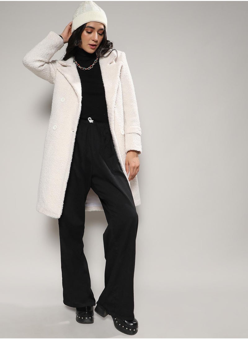 Women's White Double-Breasted Sherpa Long Coat