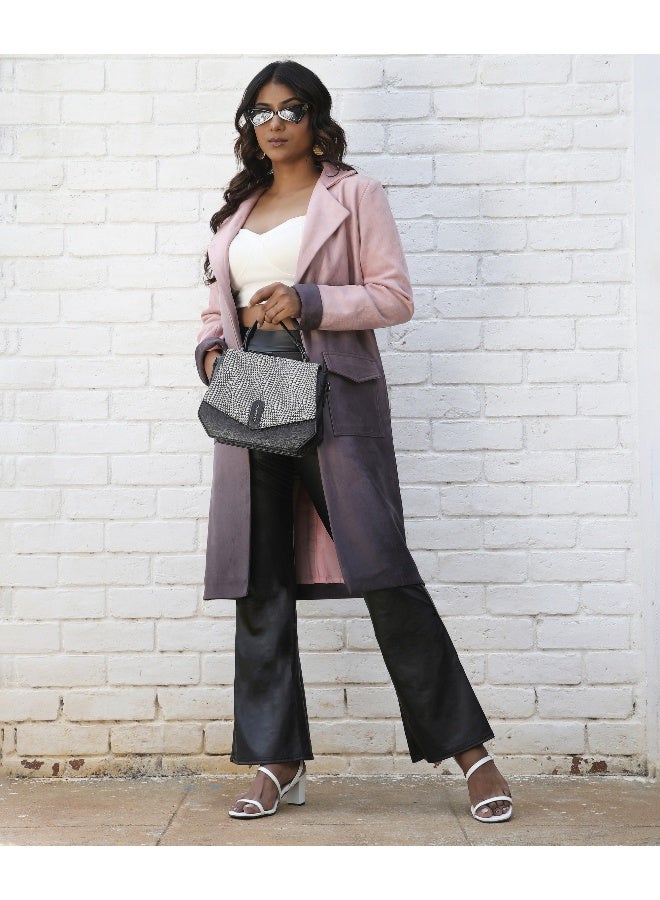 Women's Pink & Purple Ombre Long Coat With Flap Pocket