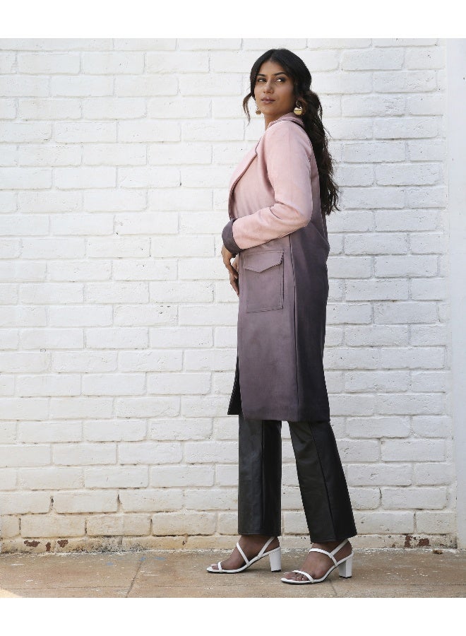 Women's Pink & Purple Ombre Long Coat With Flap Pocket