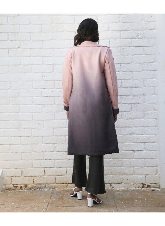 Women's Pink & Purple Ombre Long Coat With Flap Pocket