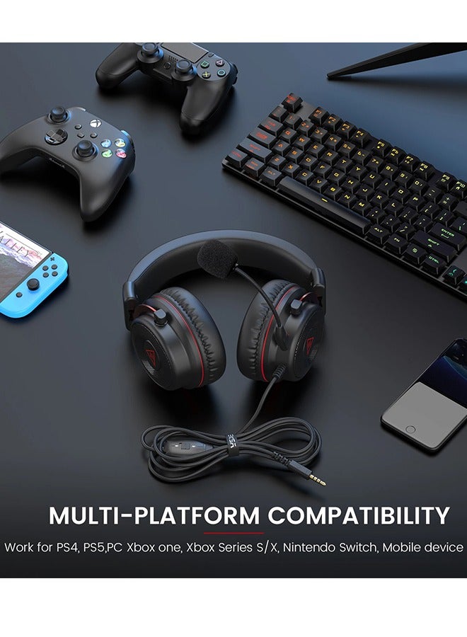 E900 Gaming Headset with Microphone -PC Headset with Detachable Noise Canceling Mic, 3D Surround Sound, Wired Headphone for PS4, PS5, Xbox, Computer, Laptop, Switch, Handheld (3.5MM)