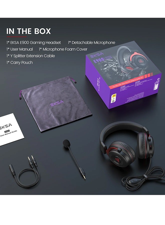 E900 Gaming Headset with Microphone -PC Headset with Detachable Noise Canceling Mic, 3D Surround Sound, Wired Headphone for PS4, PS5, Xbox, Computer, Laptop, Switch, Handheld (3.5MM)