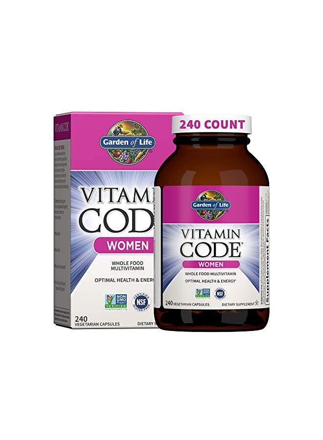 Garden of Life Multivitamin for Women, Vitamin Code Women's Multi - 240 Capsules, Whole Food Womens Multi, Vitamins, Iron, Folate not Folic Acid & Probiotics for Womens Energy, Vegetarian Supplements