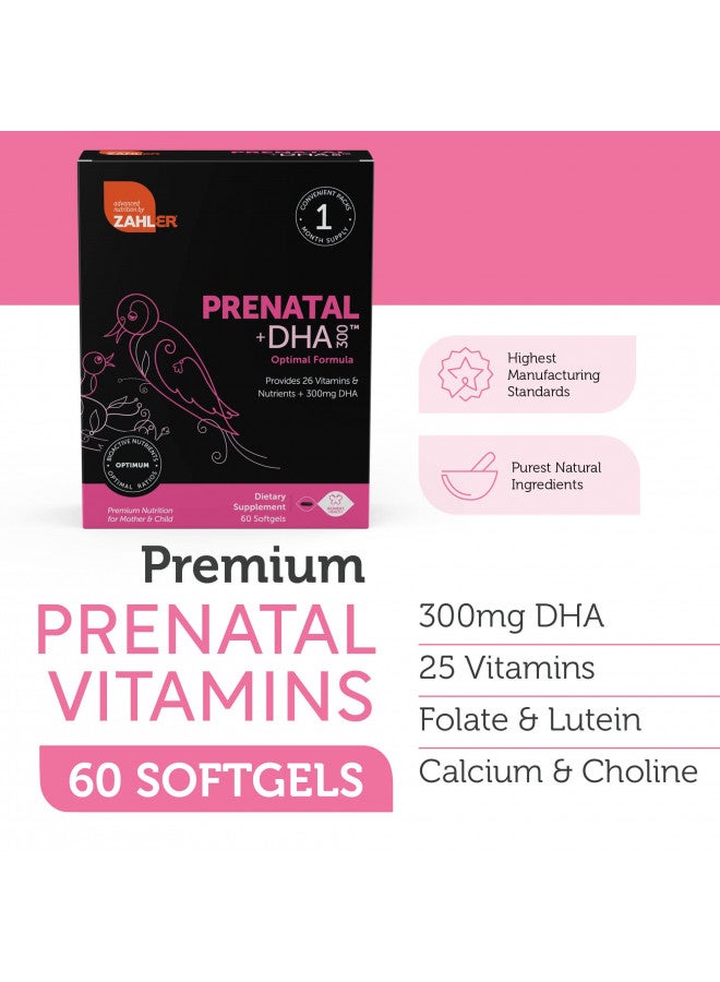 Zahler Prenatal Vitamin with DHA & Folate - DHA Supplements & Prenatal Multivitamin for Mother and Child - Kosher Prenatal DHA Prenatal Vitamins with Iron, Pre Natal Softgels 60 Count