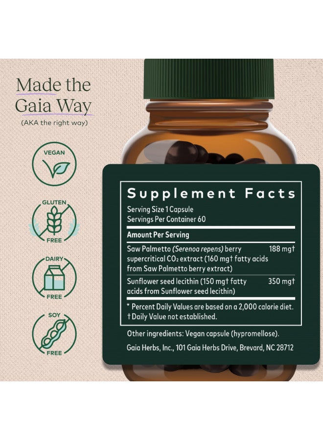 Gaia Herbs Saw Palmetto - Supports Healthy Prostate Function for Men - Contains Saw Palmetto and Sunflower Seed Lecithin to Support Mens Health - 60 Vegan Liquid Phyto-Capsules (30-Day Supply)