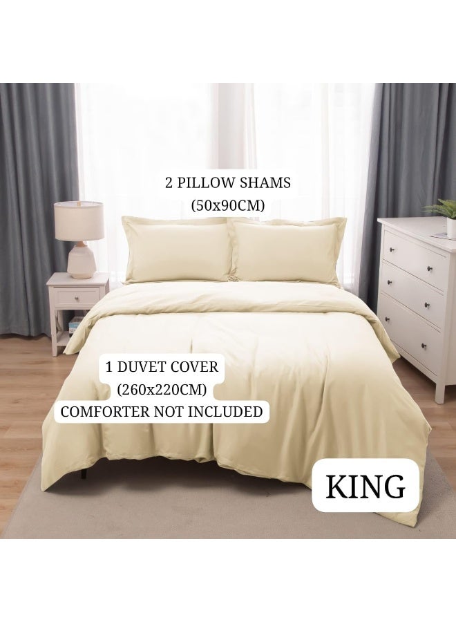 Bedding Duvet Cover King Size Set- 1Pieces Duvet Cover 260X220Cm / 2Pieces-Pillow Shams 50X90Cm (Beige, King)