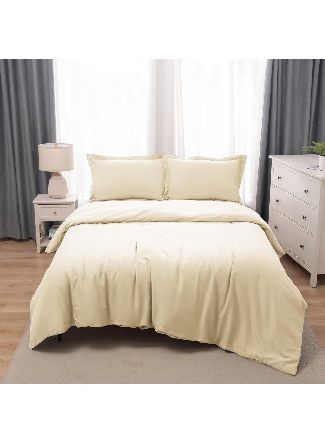 Bedding Duvet Cover King Size Set- 1Pieces Duvet Cover 260X220Cm / 2Pieces-Pillow Shams 50X90Cm (Beige, King)