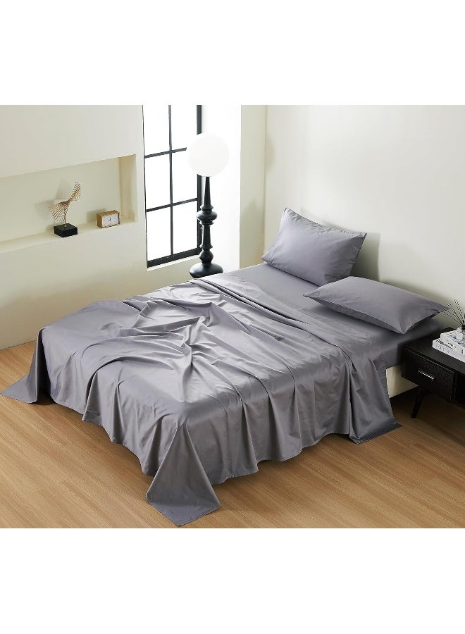 100% Cotton 80X80S/400Tc Luxury Bed Sheet Set With 1 Flat Sheet, 1 Fitted Sheet, 1 Pillowcase (Light Grey, Single 3Pieces)