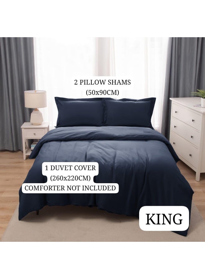 Bedding Duvet Cover King Size Set- 1Pieces Duvet Cover 260X220Cm / 2Pieces-Pillow Shams 50X90Cm (Navy, King)