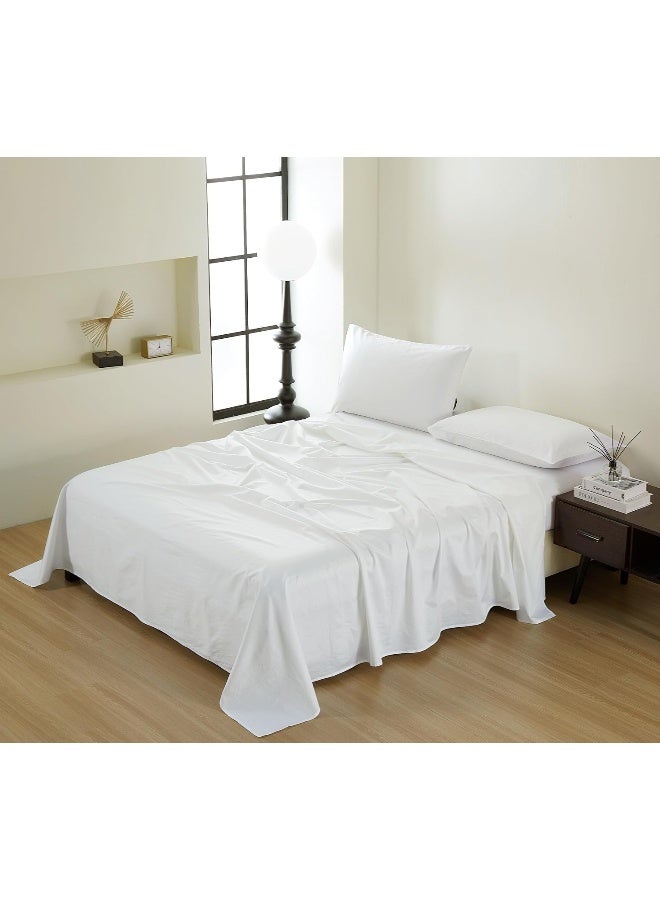 100% Cotton 80X80S/400Tc Luxury Bed Sheet Set With 1 Flat Sheet, 1 Fitted Sheet, 1 Pillowcase (White, Single 3Pieces)