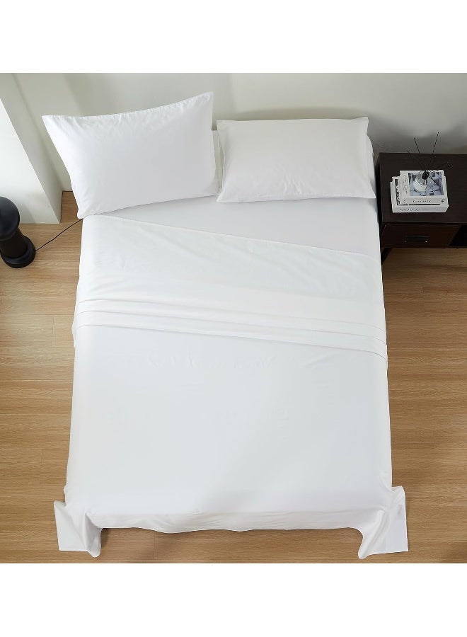 100% Cotton 80X80S/400Tc Luxury Bed Sheet Set With 1 Flat Sheet, 1 Fitted Sheet, 1 Pillowcase (White, Single 3Pieces)