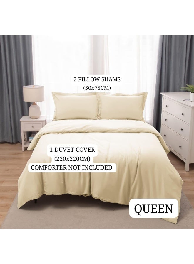 Bedding Duvet Cover Queen Size Set- 1Pieces Duvet Cover 220X220Cm / 2Pieces-Pillow Shams 50X75Cm (Beige, Queen)