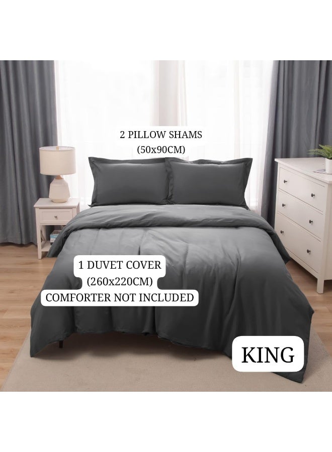 Bedding Duvet Cover King Size Set- 1Pieces Duvet Cover 260X220Cm / 2Pieces-Pillow Shams 50X90Cm (Dark Grey, King)