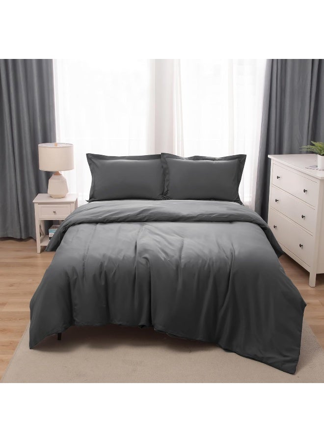 Bedding Duvet Cover King Size Set- 1Pieces Duvet Cover 260X220Cm / 2Pieces-Pillow Shams 50X90Cm (Dark Grey, King)