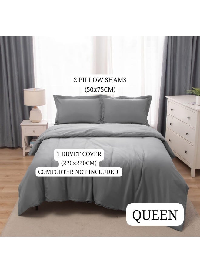 Bedding Duvet Cover Queen Size Set- 1Pieces Duvet Cover 220X220Cm / 2Pieces-Pillow Shams 50X75Cm (Light Grey, Queen)