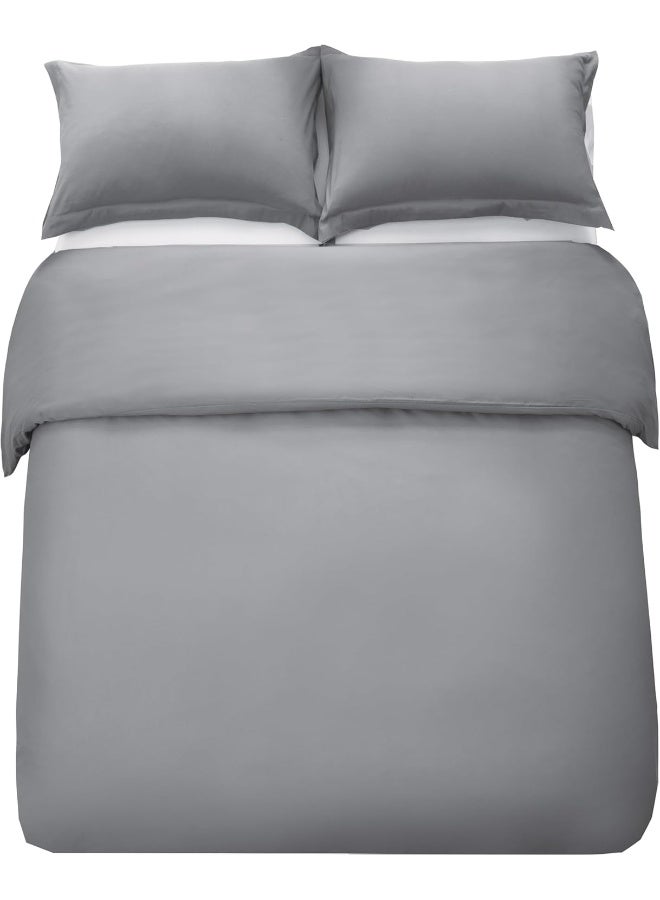 Bedding Duvet Cover Queen Size Set- 1Pieces Duvet Cover 220X220Cm / 2Pieces-Pillow Shams 50X75Cm (Light Grey, Queen)