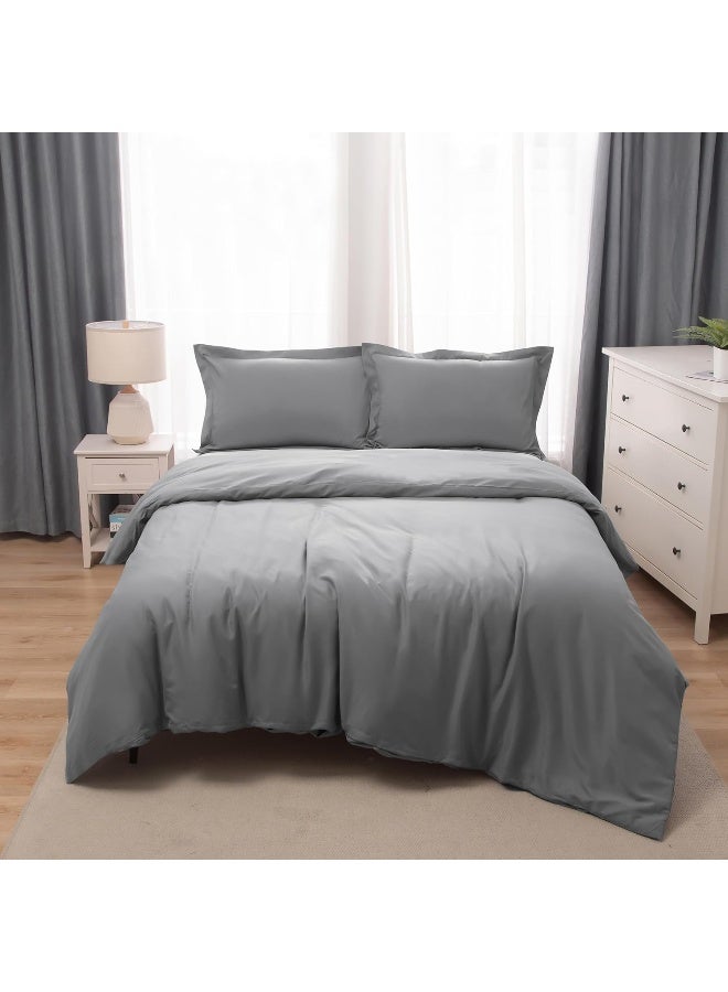 Bedding Duvet Cover Queen Size Set- 1Pieces Duvet Cover 220X220Cm / 2Pieces-Pillow Shams 50X75Cm (Light Grey, Queen)