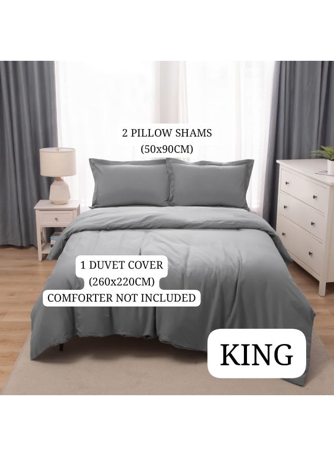 Bedding Duvet Cover King Size Set- 1Pieces Duvet Cover 260X220Cm / 2Pieces-Pillow Shams 50X90Cm (Light Grey, King)