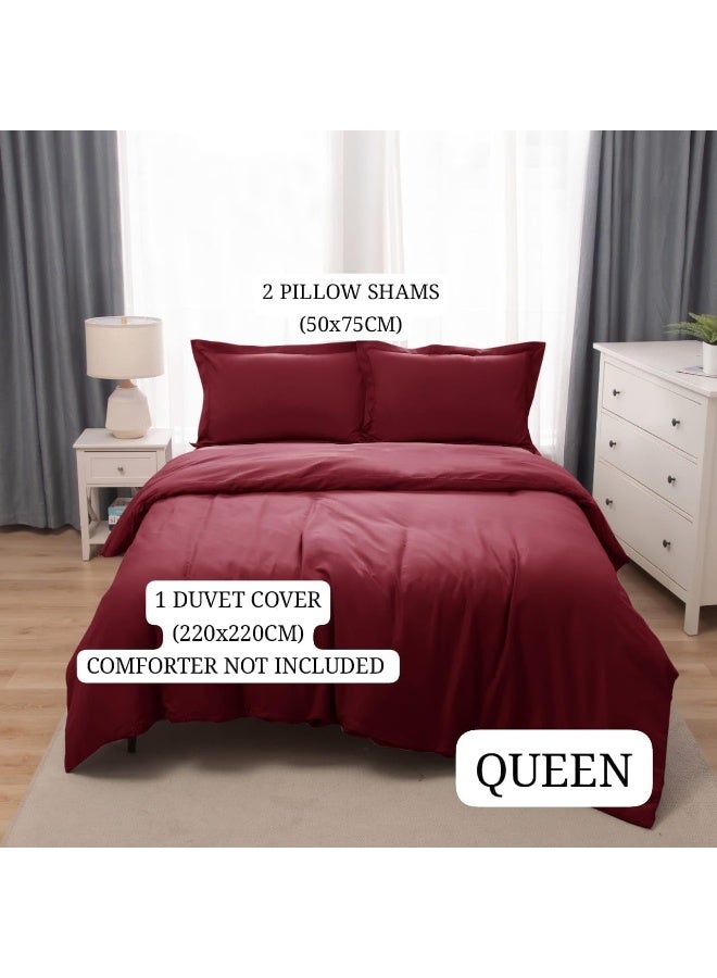 Bedding Duvet Cover Queen Size Set- 1Pieces Duvet Cover 220X220Cm / 2Pieces-Pillow Shams 50X75Cm (Burgandy, Queen)