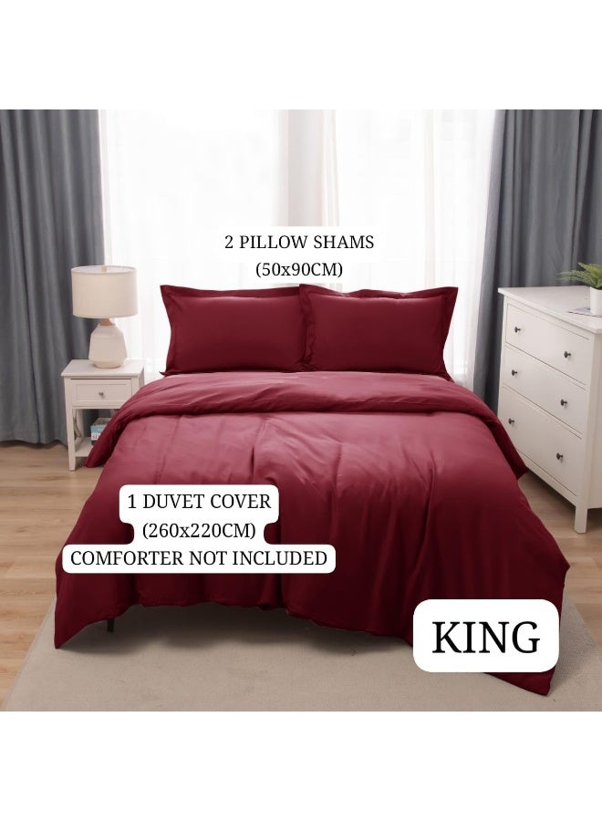 Bedding Duvet Cover King Size Set- 1Pieces Duvet Cover 260X220Cm / 2Pieces-Pillow Shams 50X90Cm (Burgandy, King)