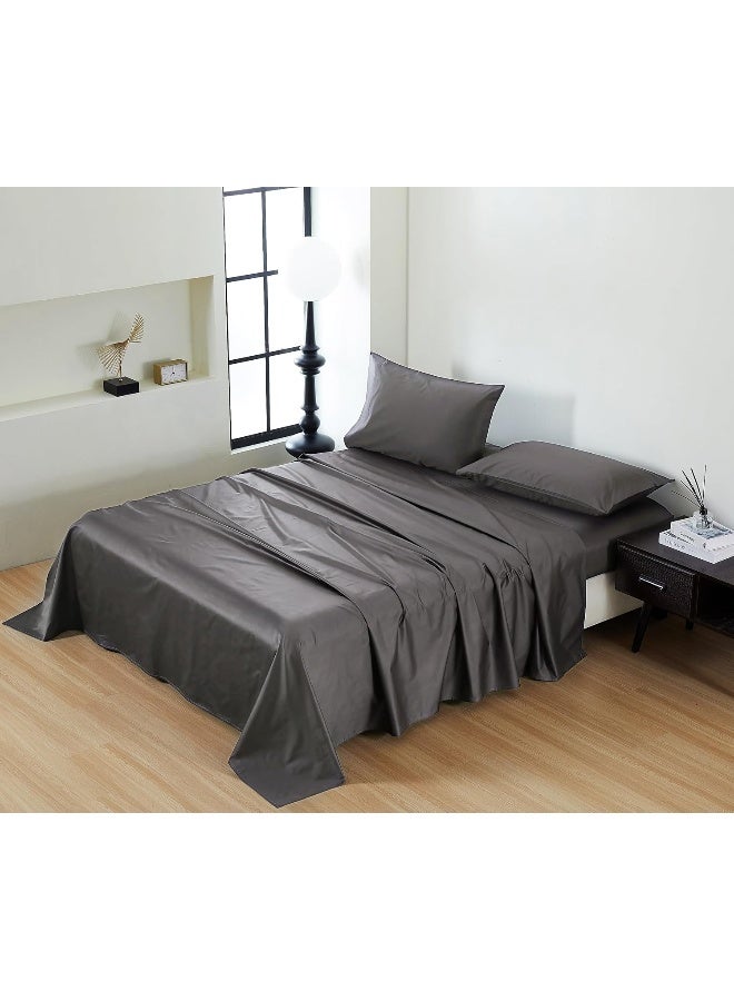 100% Cotton 80X80S/400Tc Luxury Bed Sheet Set With 1 Flat Sheet, 1 Fitted Sheet, 2 Pillowcases (Dark Grey, Queen 4Pieces)