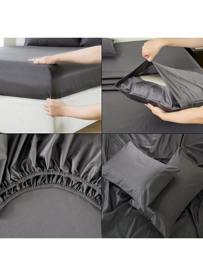 100% Cotton 80X80S/400Tc Luxury Bed Sheet Set With 1 Flat Sheet, 1 Fitted Sheet, 2 Pillowcases (Dark Grey, Queen 4Pieces)