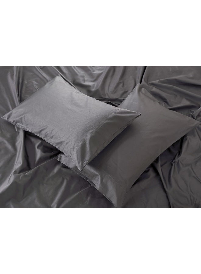 100% Cotton 80X80S/400Tc Luxury Bed Sheet Set With 1 Flat Sheet, 1 Fitted Sheet, 2 Pillowcases (Dark Grey, King 4Pieces)