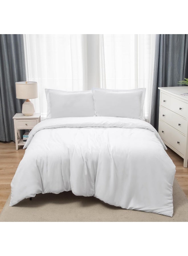 Bedding Duvet Cover Queen Size Set- 1Pieces Duvet Cover 220X220Cm / 2Pieces-Pillow Shams 50X75Cm (White, Queen)