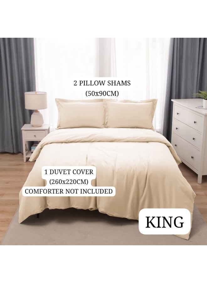 Bedding Duvet Cover King Size Set- 1Pieces Duvet Cover 260X220Cm / 2Pieces-Pillow Shams 50X90Cm (Ivory, King)