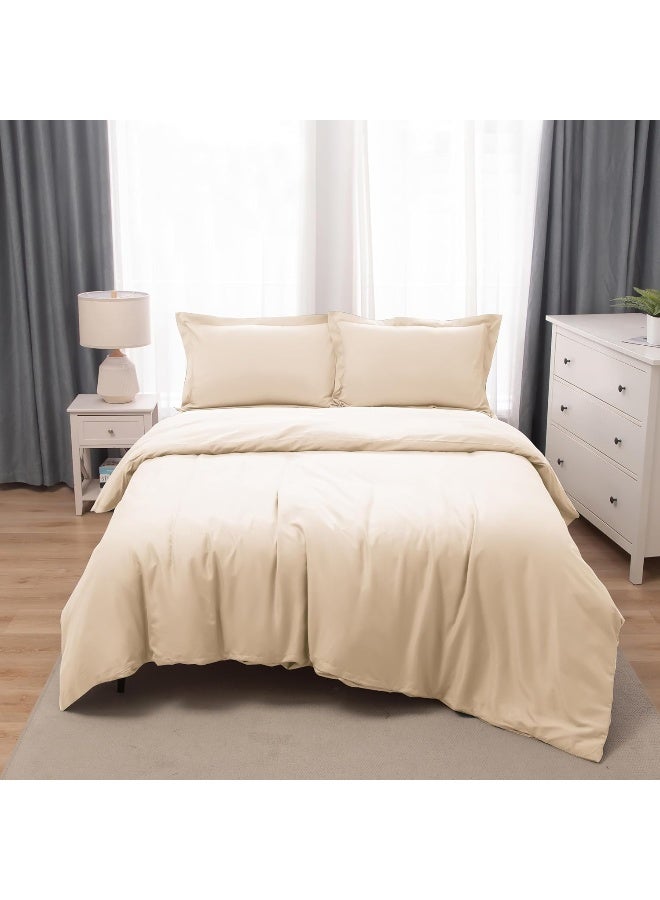 Bedding Duvet Cover King Size Set- 1Pieces Duvet Cover 260X220Cm / 2Pieces-Pillow Shams 50X90Cm (Ivory, King)