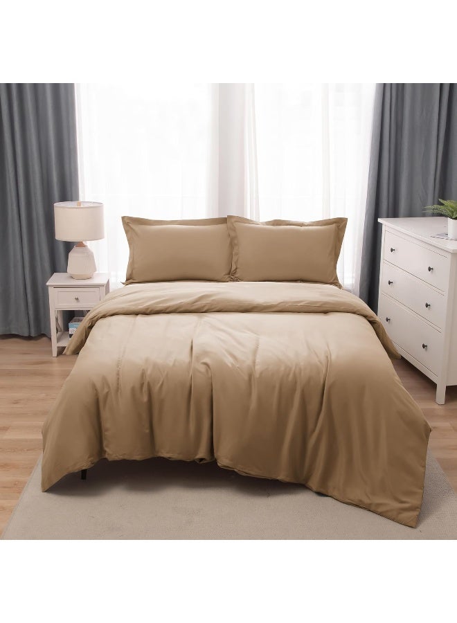 Bedding Duvet Cover King Size Set- 1Pieces Duvet Cover 260X220Cm / 2Pieces-Pillow Shams 50X90Cm (Coffee, King)