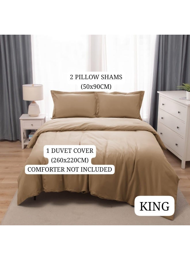 Bedding Duvet Cover King Size Set- 1Pieces Duvet Cover 260X220Cm / 2Pieces-Pillow Shams 50X90Cm (Coffee, King)