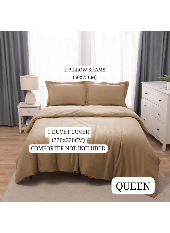 Bedding Duvet Cover Queen Size Set- 1Pieces Duvet Cover 220X220Cm / 2Pieces-Pillow Shams 50X75Cm (Coffee, Queen)