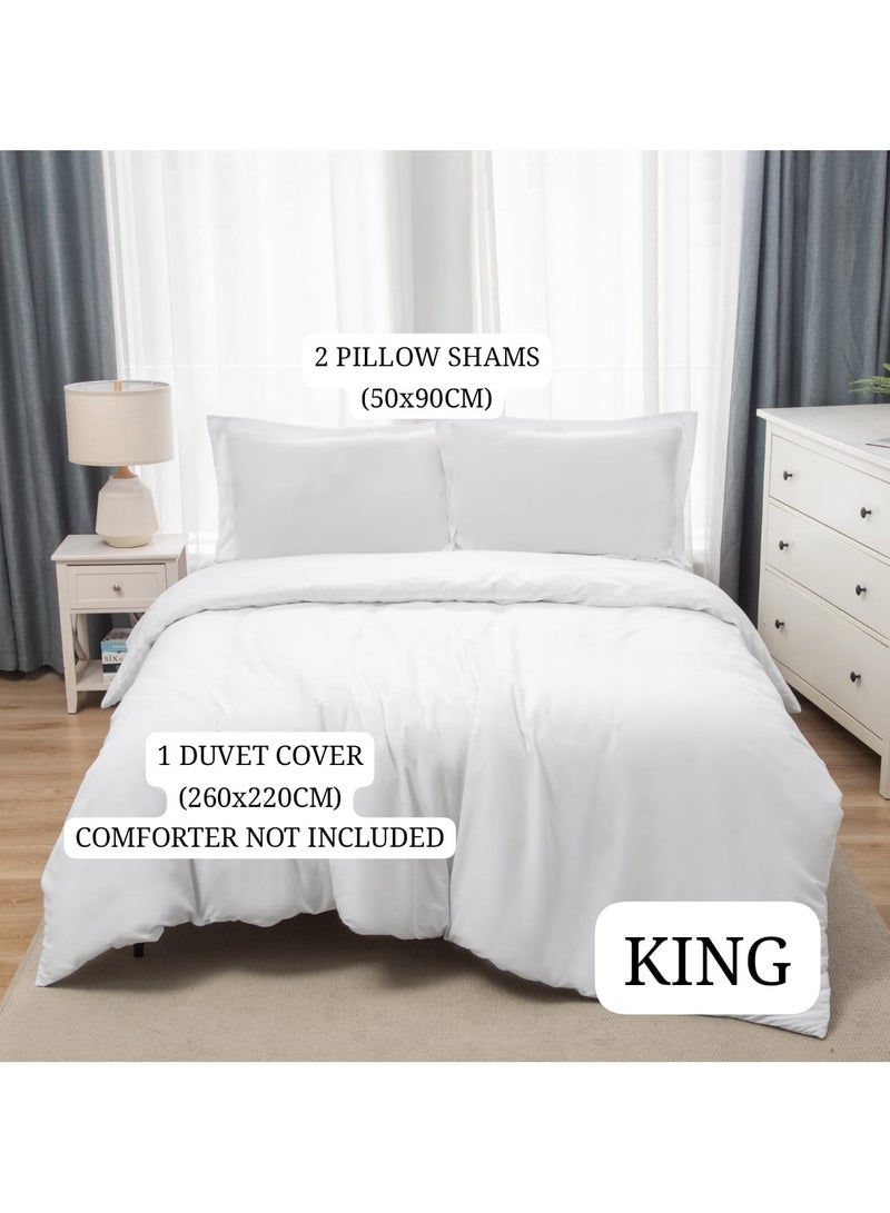 Panax Bedding Duvet Cover King Size Set- 1PC Duvet Cover 260x220CM / 2PC-Pillow Shams 50x90CM (White, King)