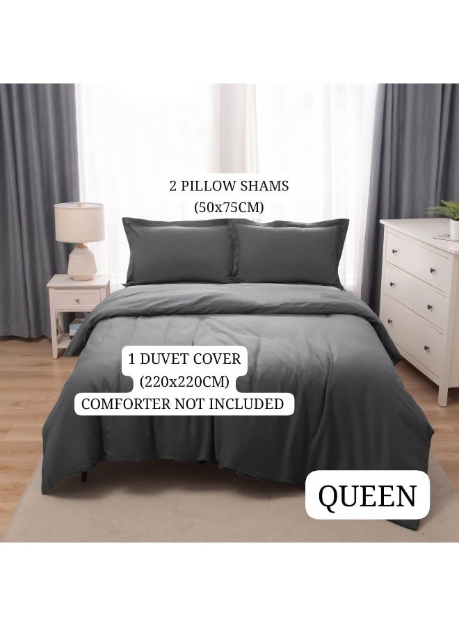 Bedding Duvet Cover Queen Size Set- 1Pieces Duvet Cover 220X220Cm / 2Pieces-Pillow Shams 50X75Cm (Dark Grey, Queen)