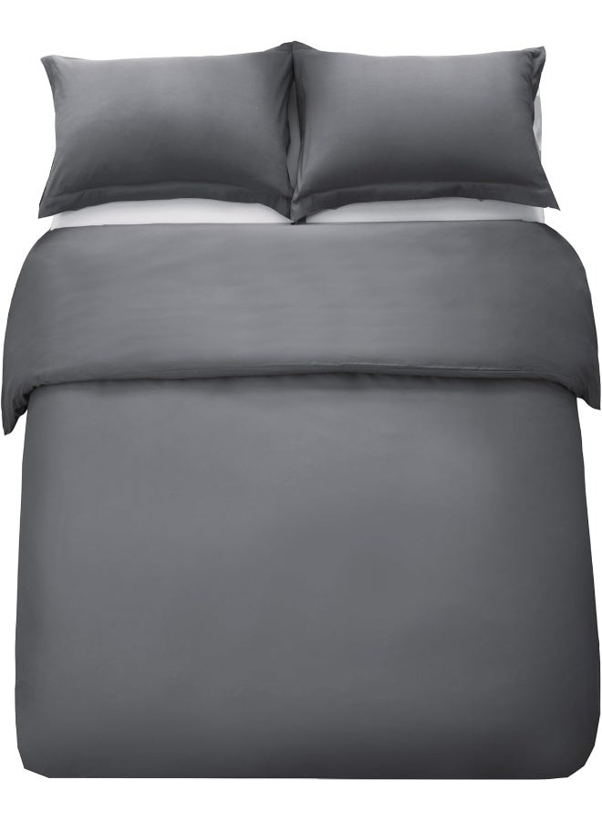 Bedding Duvet Cover Queen Size Set- 1Pieces Duvet Cover 220X220Cm / 2Pieces-Pillow Shams 50X75Cm (Dark Grey, Queen)