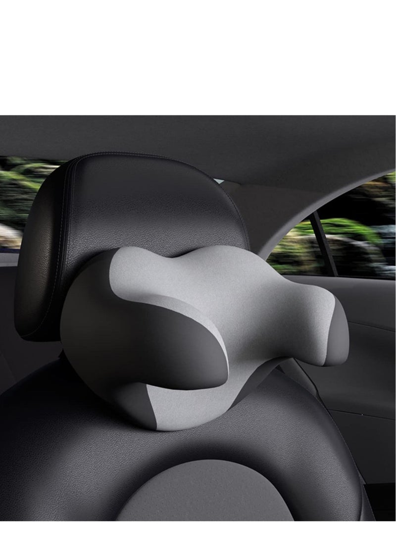 Car Neck Pillow, Softness Car Headrest Pillow for Driving with Adjustable Strap, 100% Memory Foam and Breathable Removable Cover, Comfortable Ergonomic Design (Black Grey)