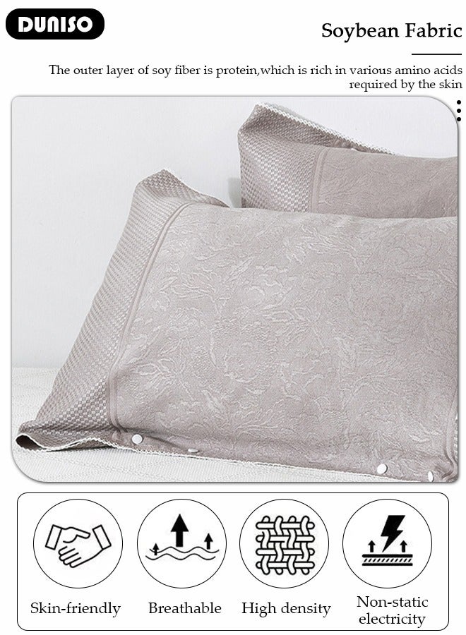 2 Pieces Cooling Pillowcases, Comfortable Breathable Pillow Covers with Button, Anti-slip Detachable Pillow Cases for Dorm Rooms, Guest Room and Bedroom