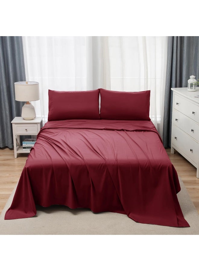 Bedding Super King Bed Sheets Set -4 Piece Bedding - Brushed Microfiber And Fade Resistant -Easy Care (Burgandy, Super King)