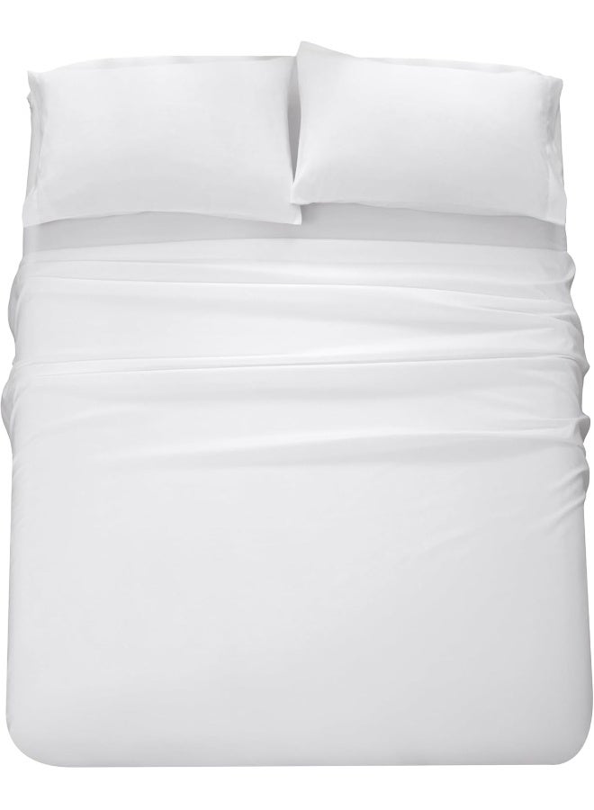 Bedding Super King Bed Sheets Set - 4 Piece Bedding - Brushed Microfiber And Fade Resistant - Easy Care (White, Super King)