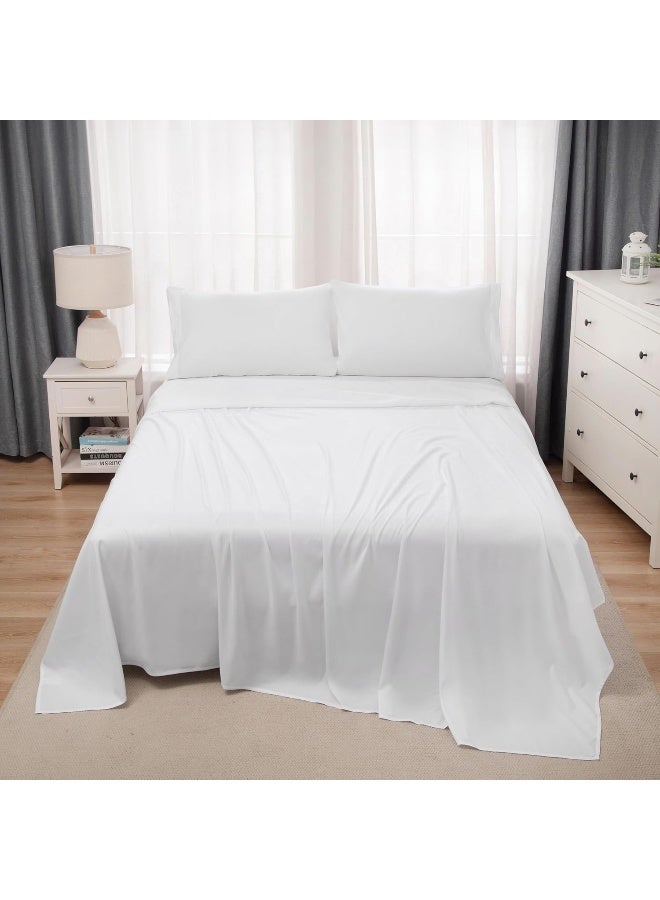 Bedding Super King Bed Sheets Set - 4 Piece Bedding - Brushed Microfiber And Fade Resistant - Easy Care (White, Super King)